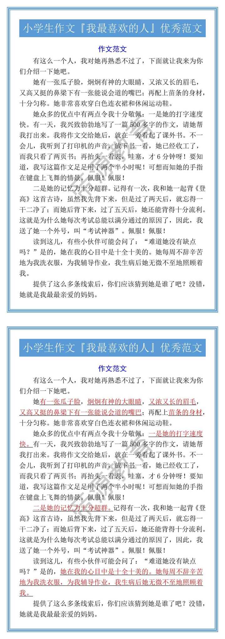 小学生作文『我最喜欢的人』优秀范文