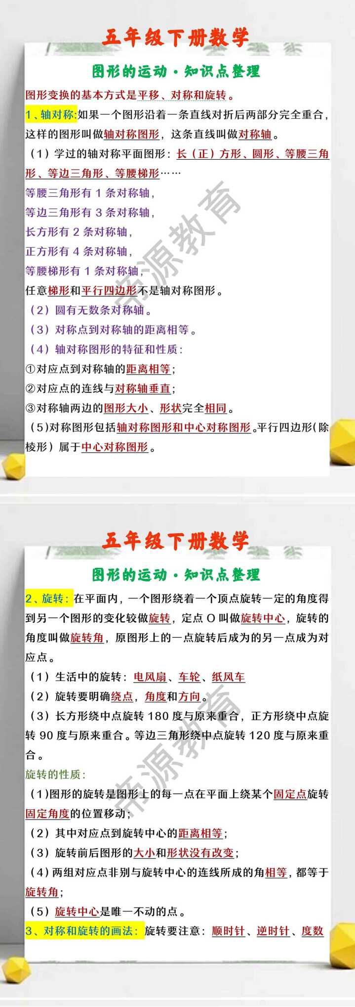 五年级下册数学 图形的运动·知识点整理