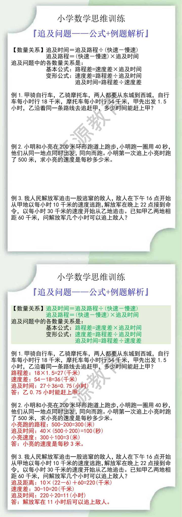 小学数学思维训练之追及问题公式+例题解析
