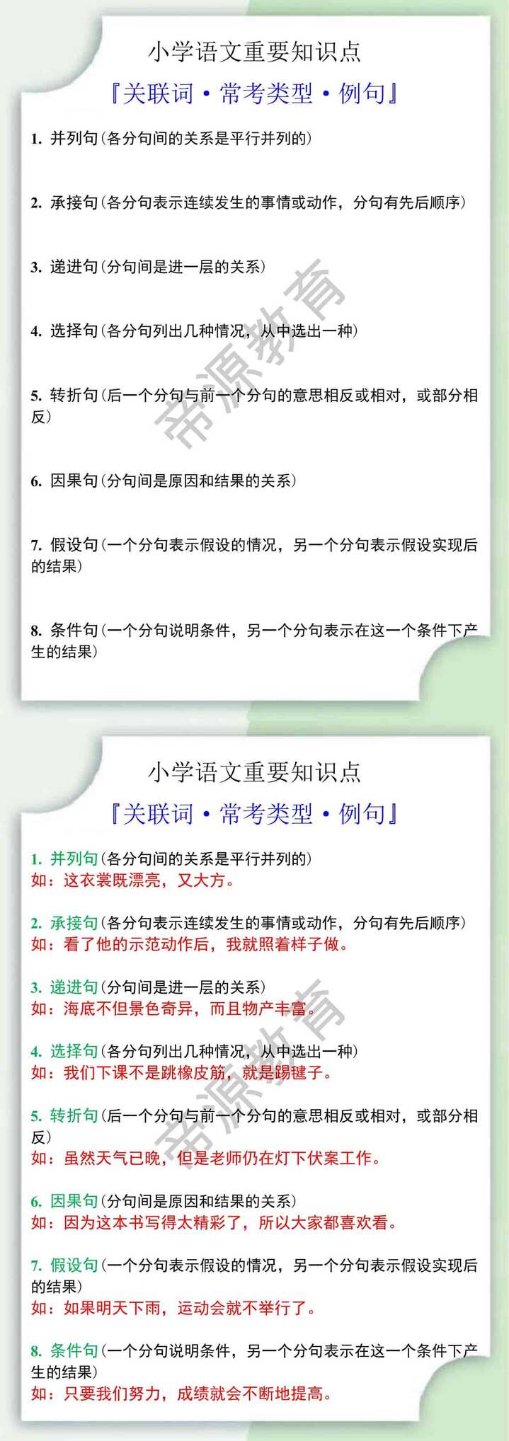 小学语文关联词常考类型及例句