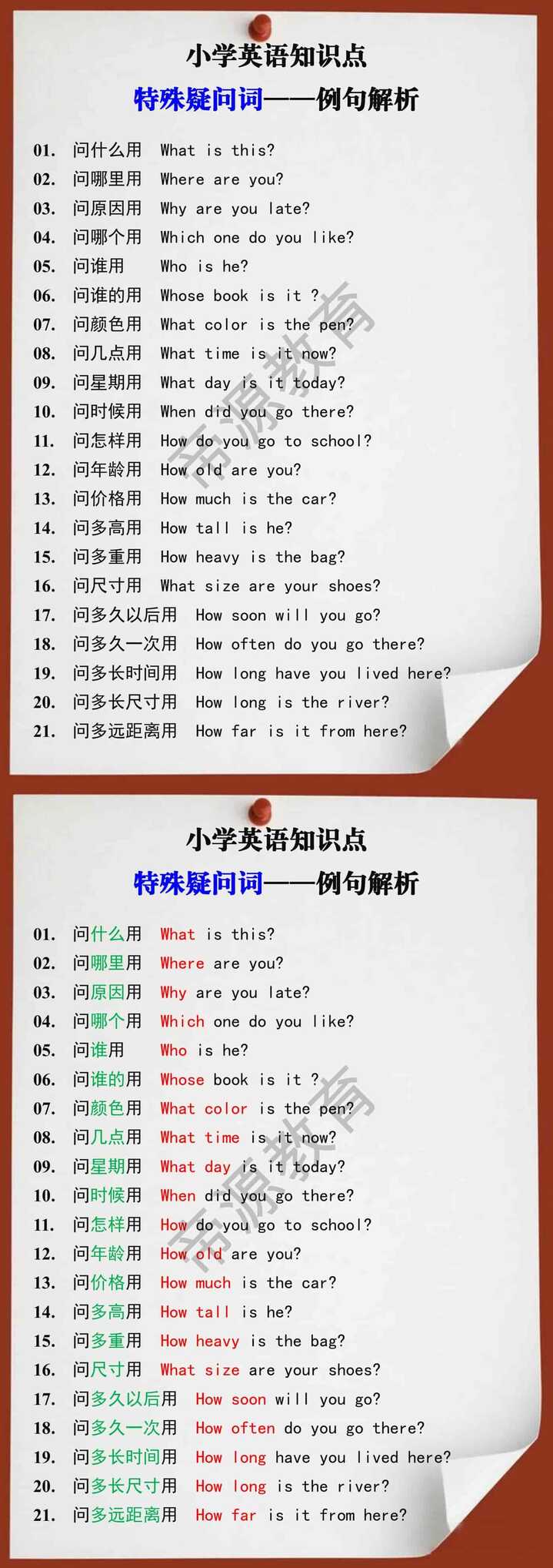 小学英语特殊疑问词例句解析