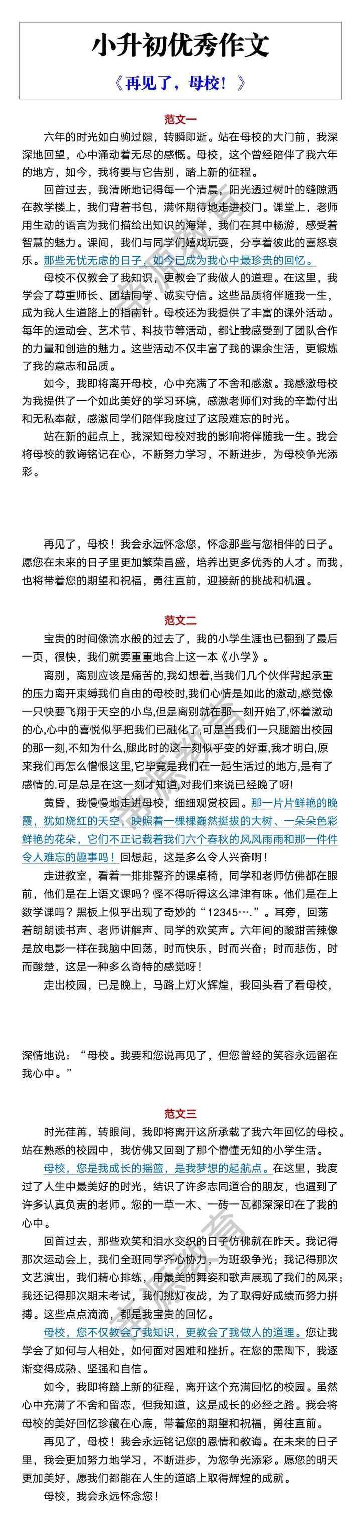 小升初优秀作文 《再见了，母校！》
