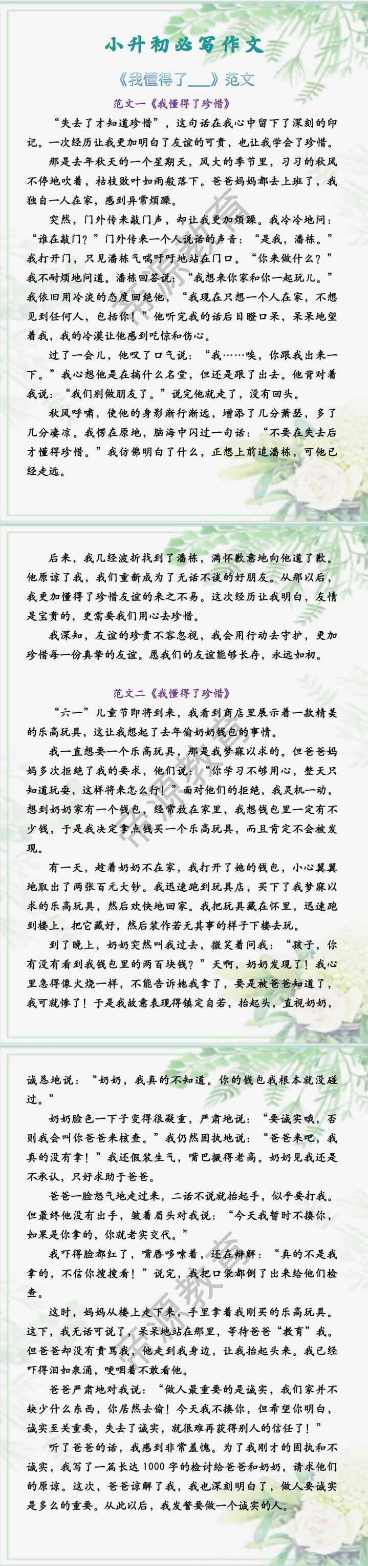 小升初必写作文 《我懂得了___》范文