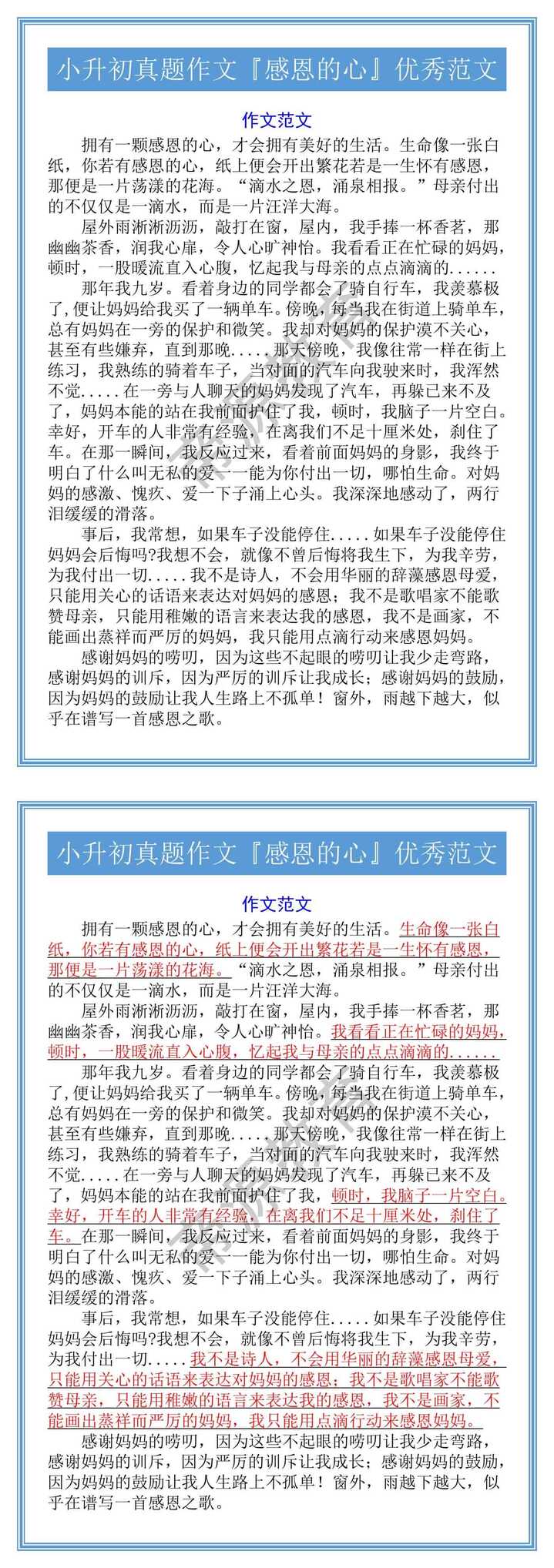小升初真题作文『感恩的心』优秀范文