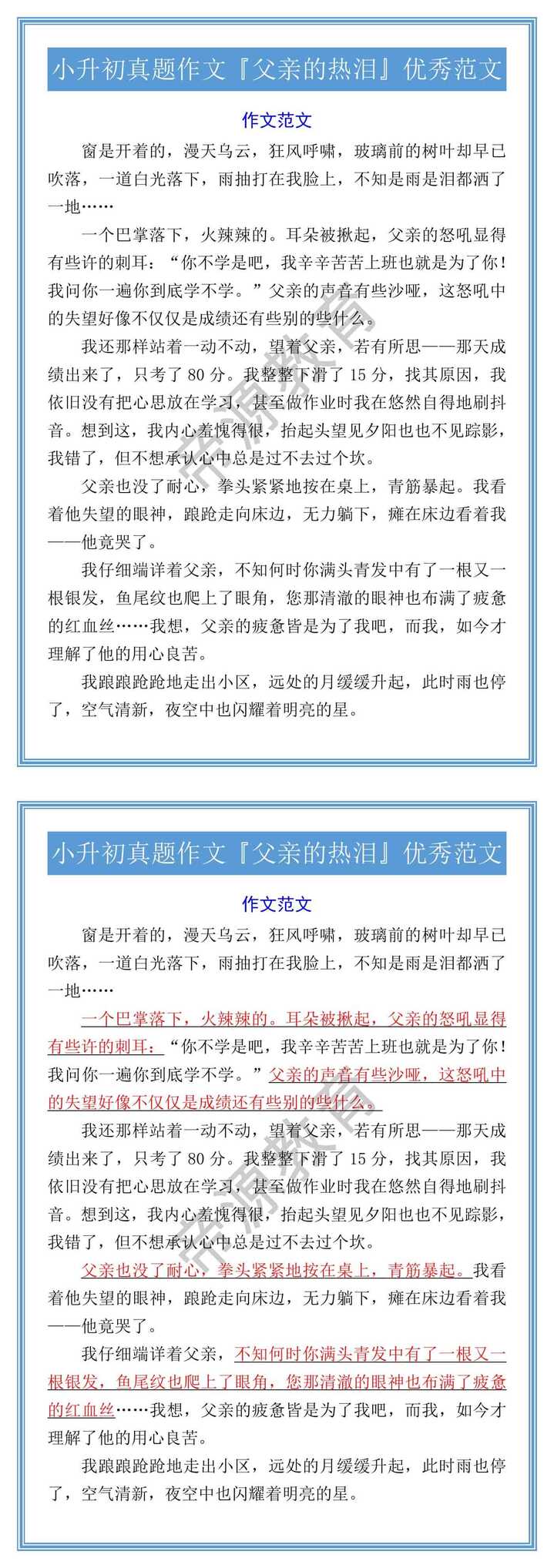 小升初真题作文『父亲的热泪』优秀范文