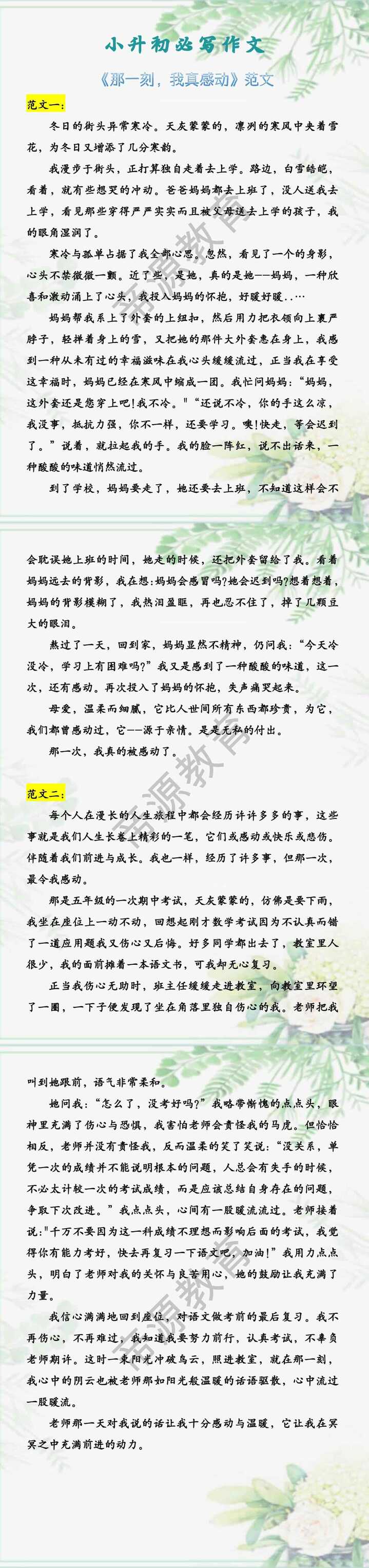 小升初必写作文 《那一刻，我真感动》范文