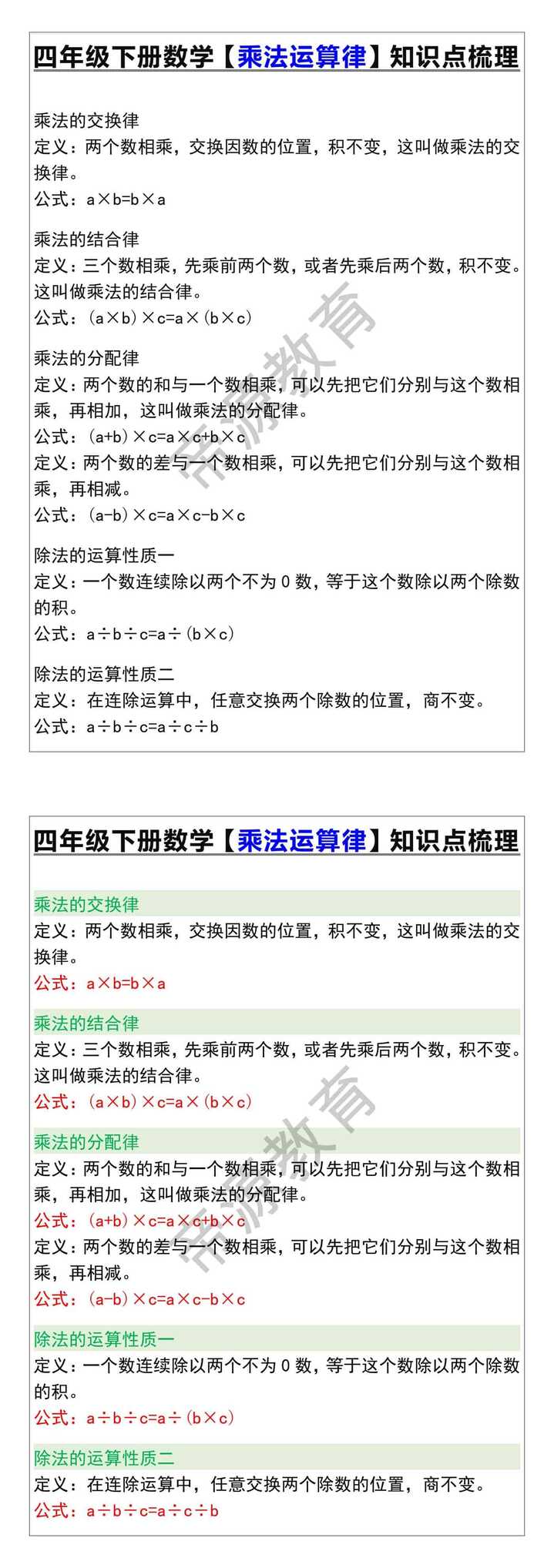 四年级下册数学【乘法运算律】知识点梳理