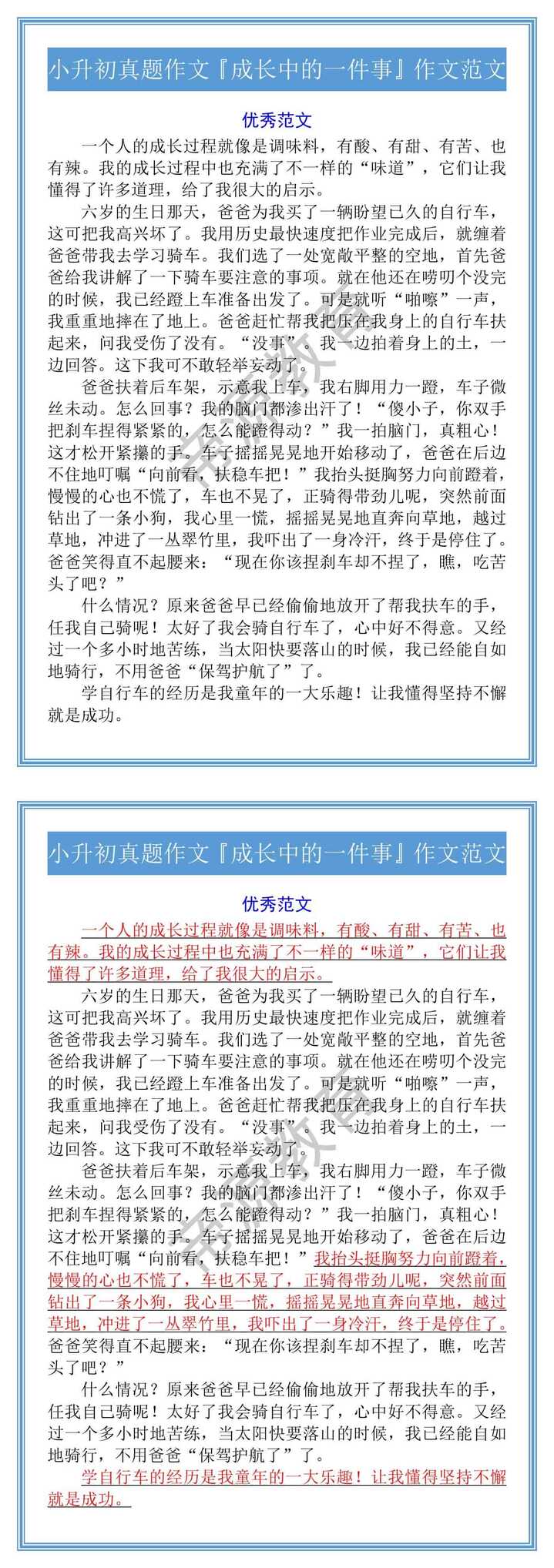 小升初真题作文『成长中的一件事』作文范文