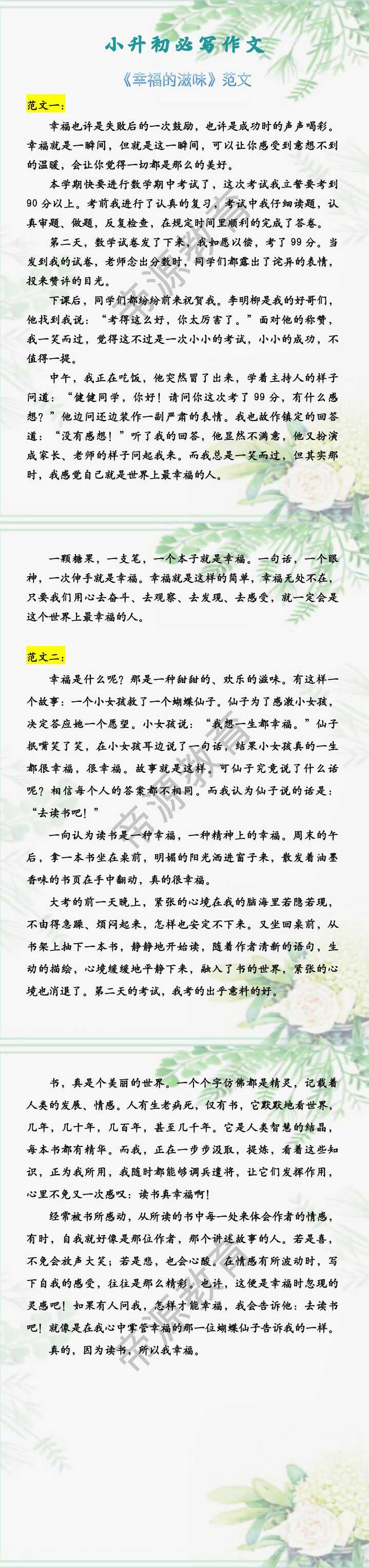小升初必写作文 《幸福的滋味》范文