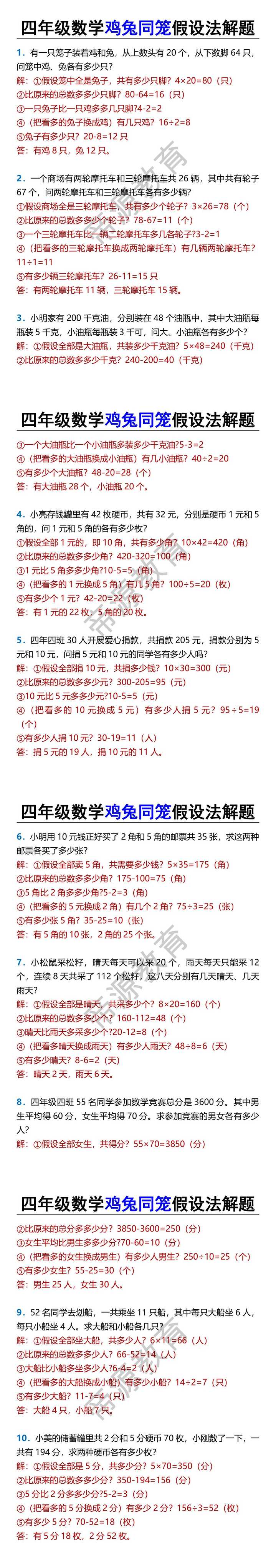 四年级数学鸡兔同笼假设法解题