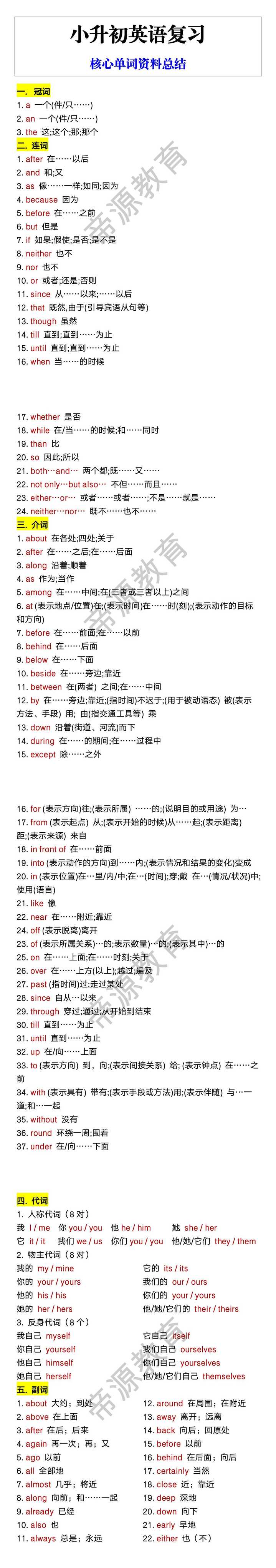小升初英语复习 核心单词资料总结