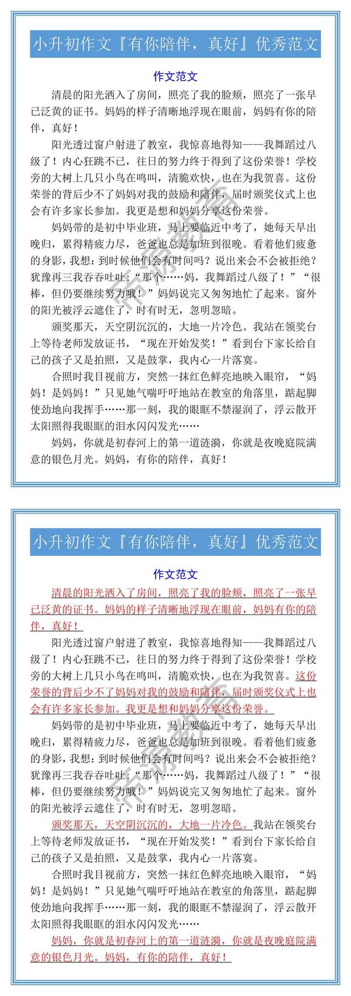 小升初作文『有你陪伴，真好』优秀范文