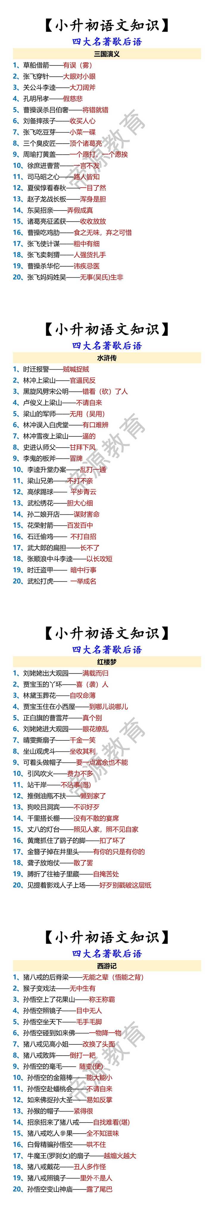 【小升初语文知识】 四大名著歇后语