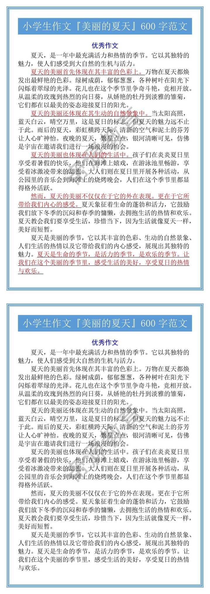 小学生作文『美丽的夏天』600字范文