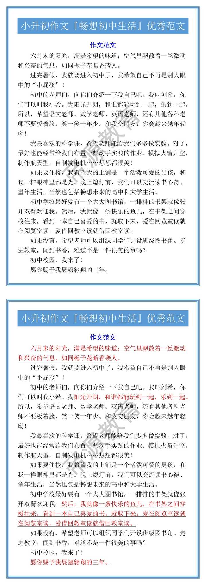 小升初作文『畅想初中生活』优秀范文