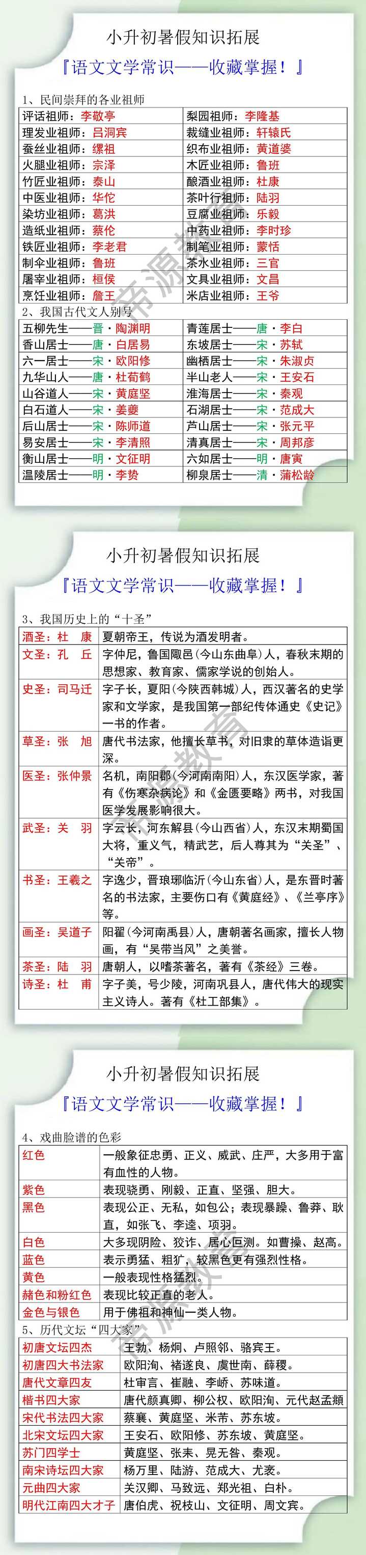 小升初暑假知识拓展之语文文学常识