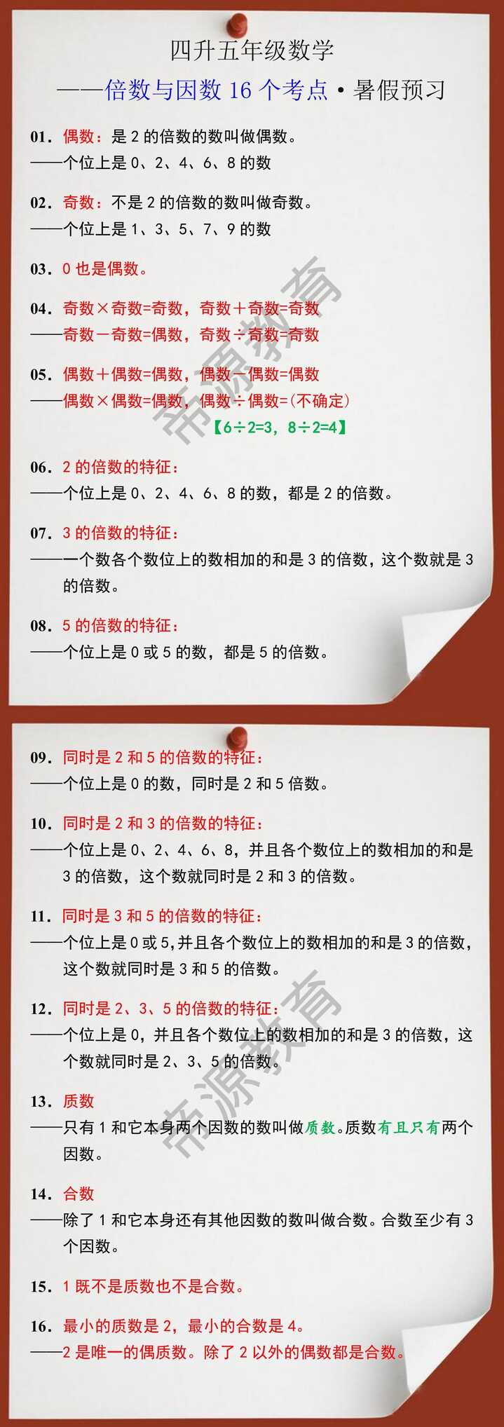 四升五年级数学倍数与因数16个考点暑假预习