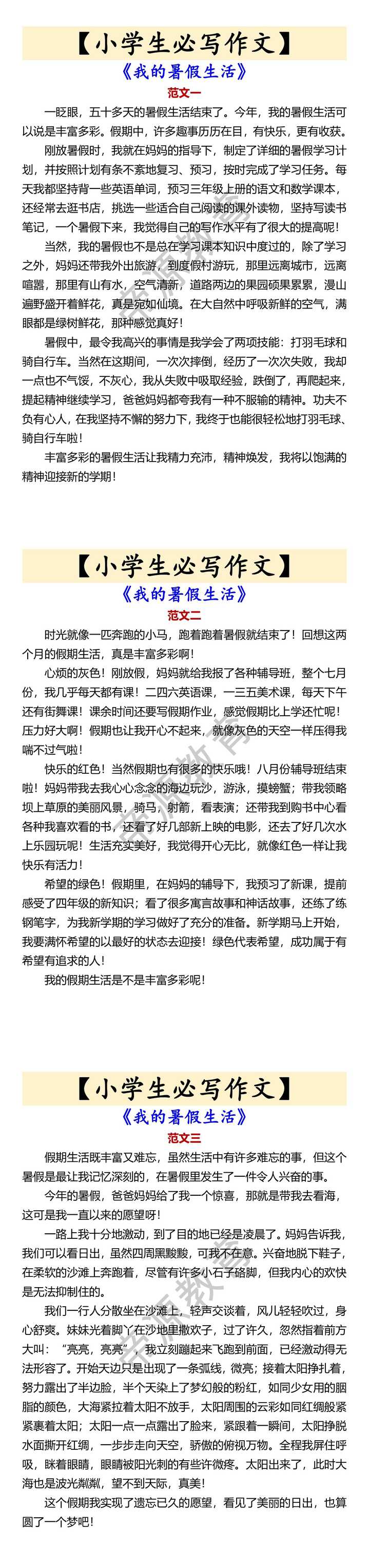 【小学生必写作文】 《我的暑假生活》