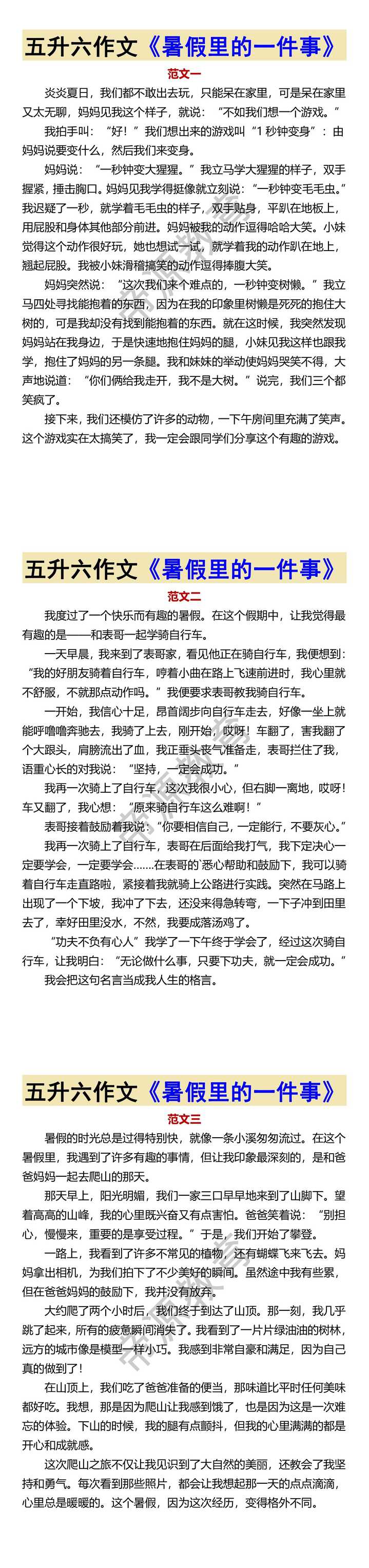 五升六作文《暑假里的一件事》