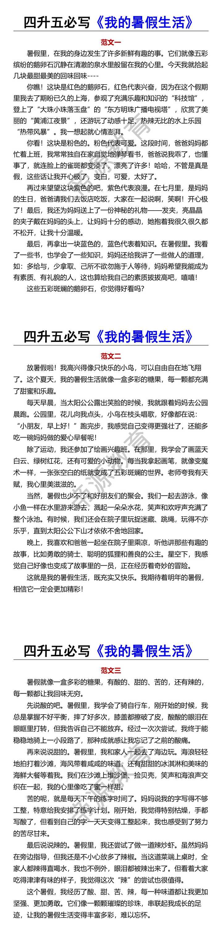 四升五必写《我的暑假生活》