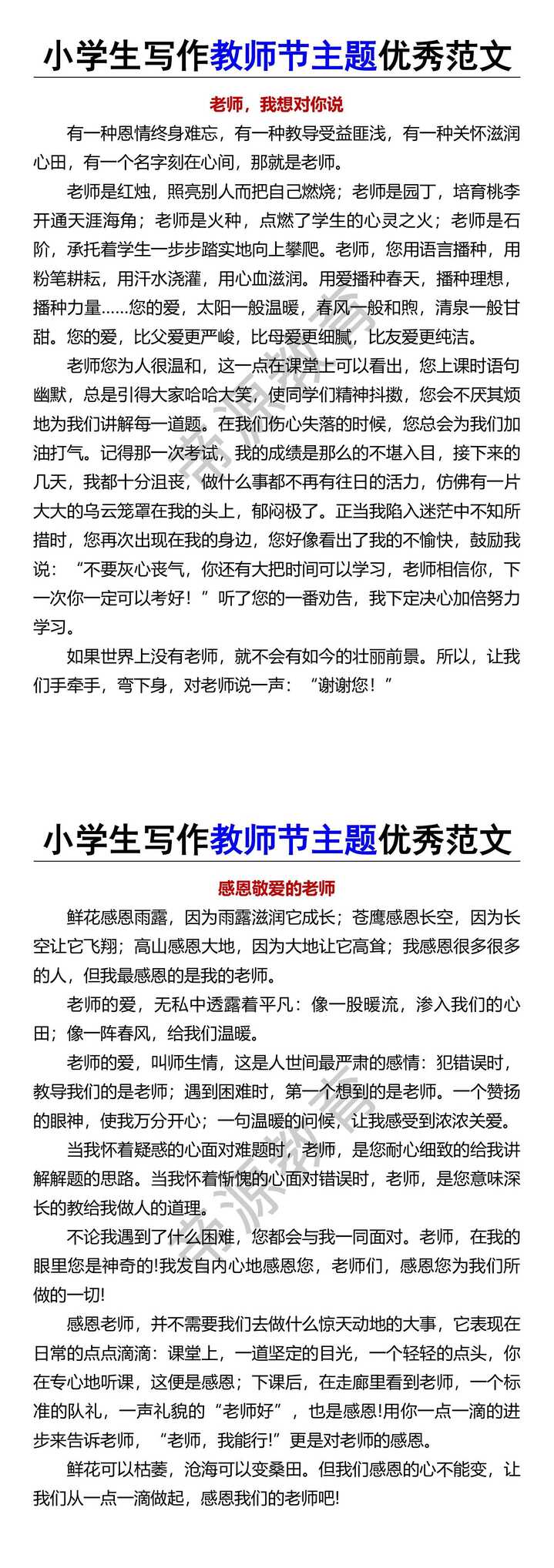 小学生写作教师节主题优秀范文