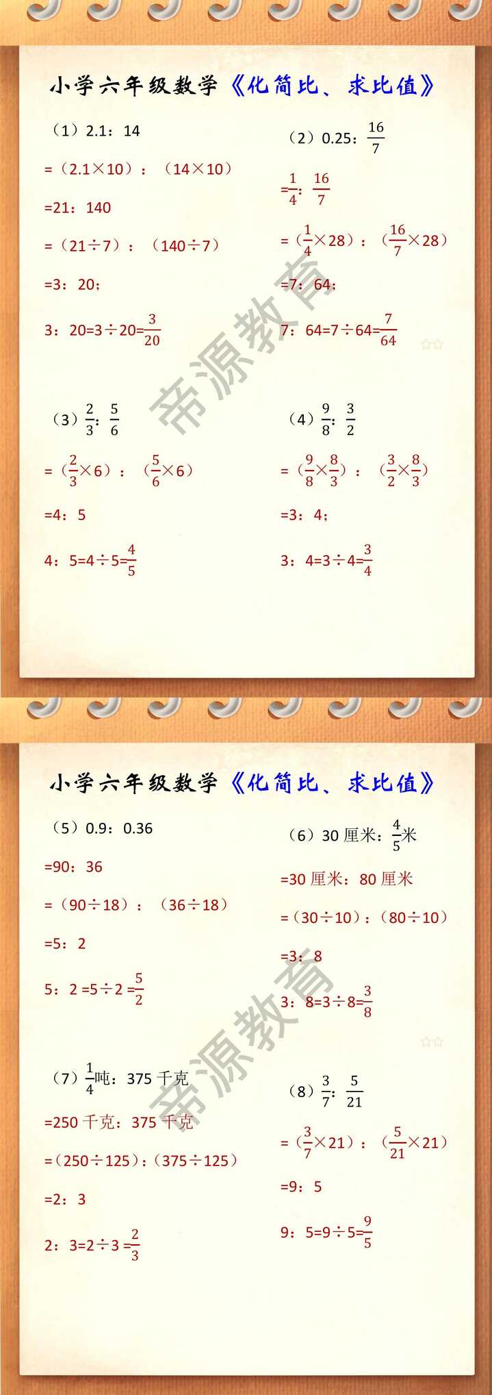 小学六年级数学《化简比、求比值》