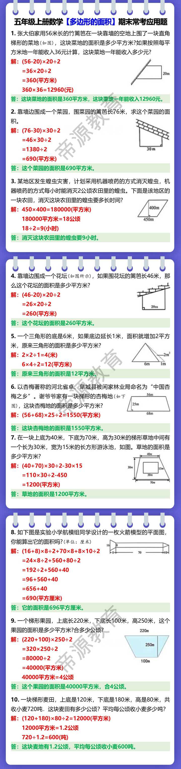 五年级上册数学【多边形的面积】期末常考应用题
