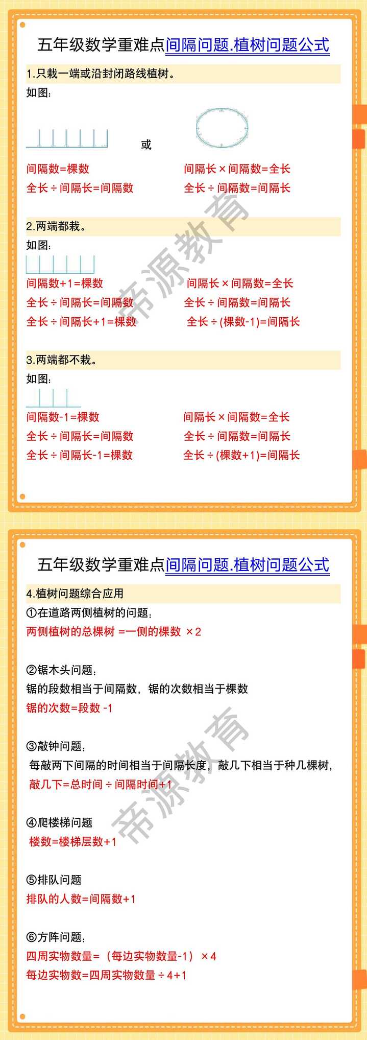 五年级数学重难点间隔问题.植树问题公式