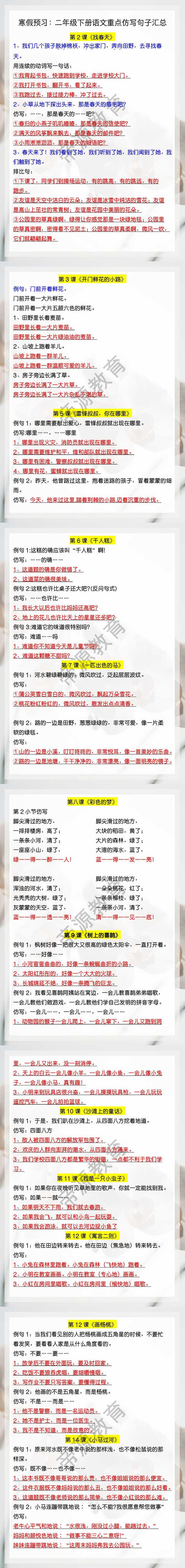 二年级下册语文重点仿写句子汇总