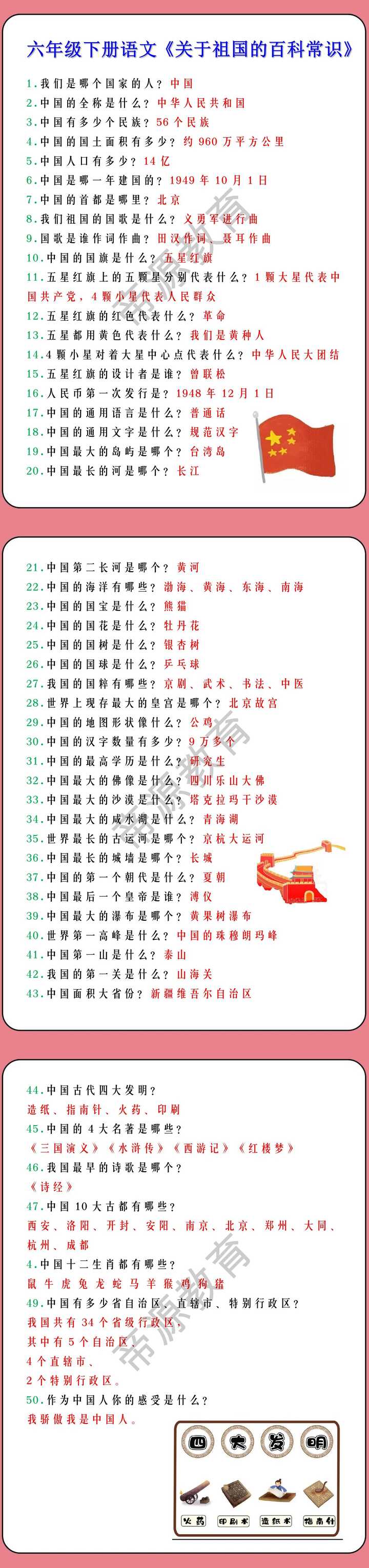 六年级下册语文《关于祖国的百科常识》