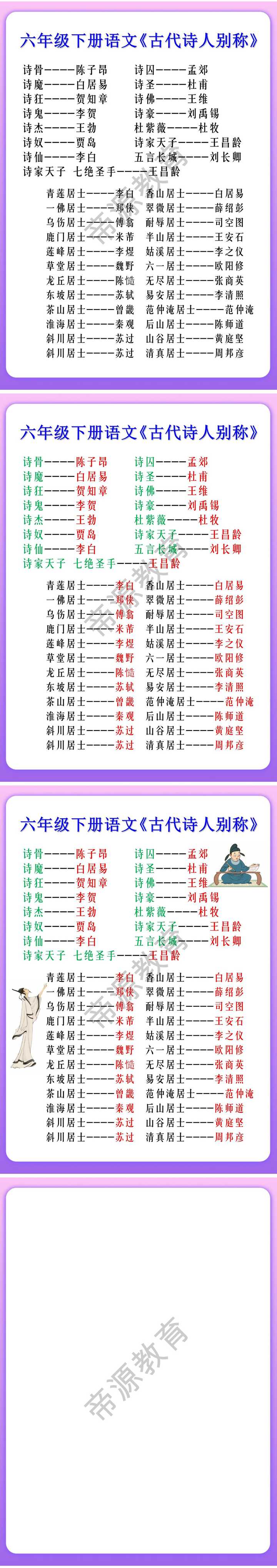 六年级下册语文《古代诗人别称》