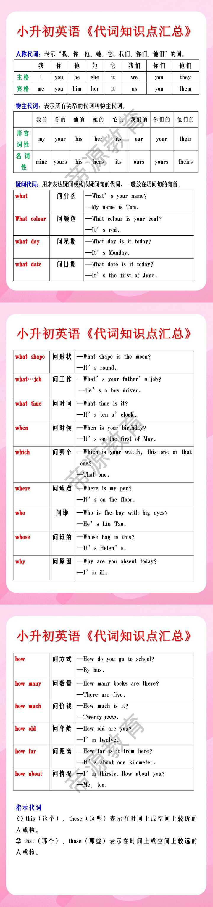 小升初英语《代词知识点汇总》