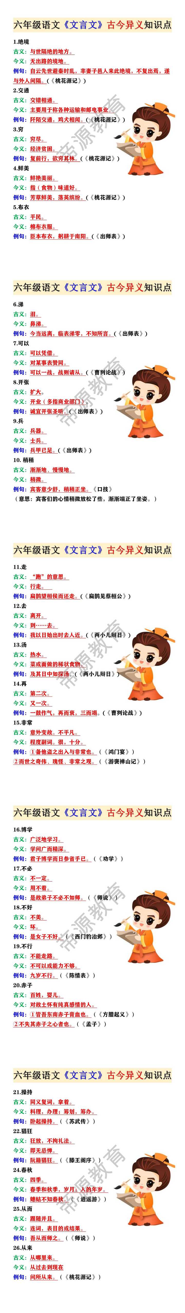 六年级语文《文言文》古今异义知识点