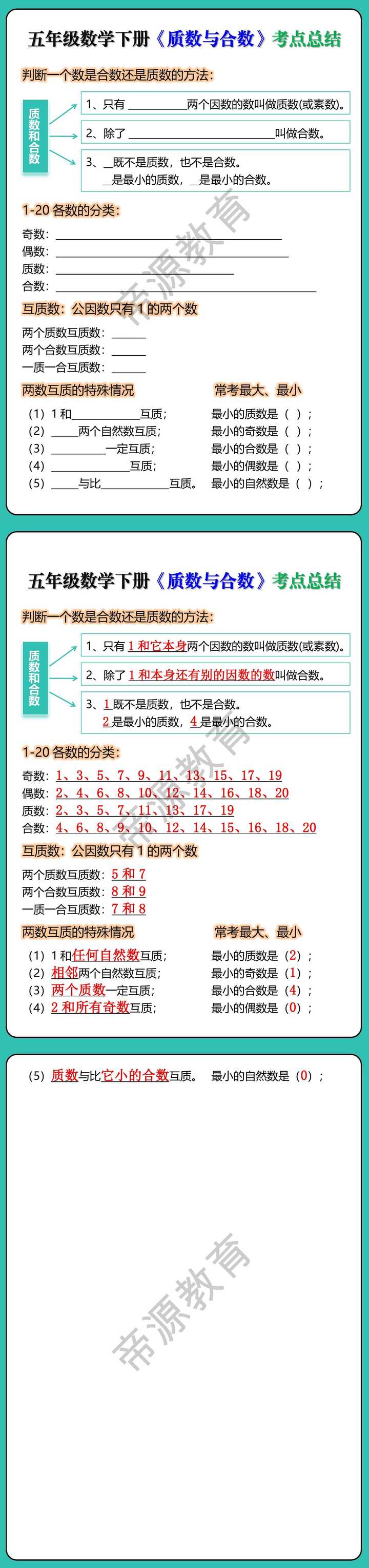 五年级数学下册《质数与合数》考点总结