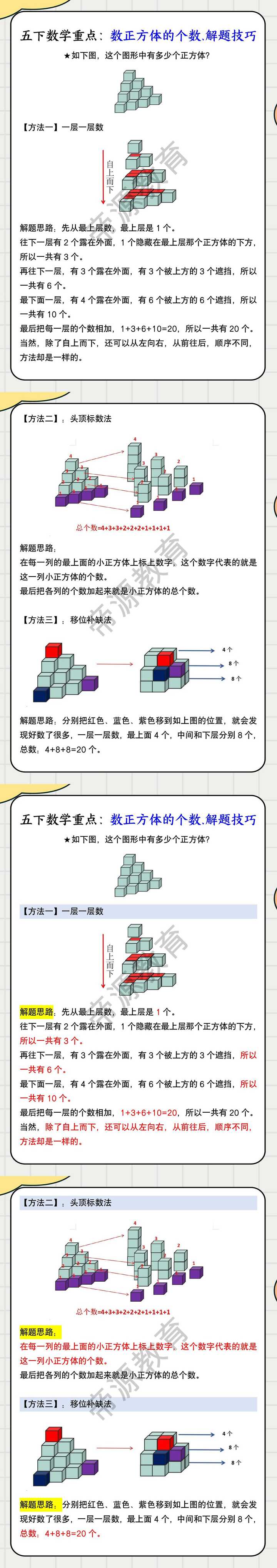 五下数学重点：数正方体的个数.解题技巧