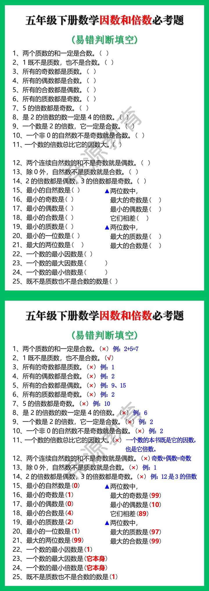 五年级下册数学因数和倍数必考题