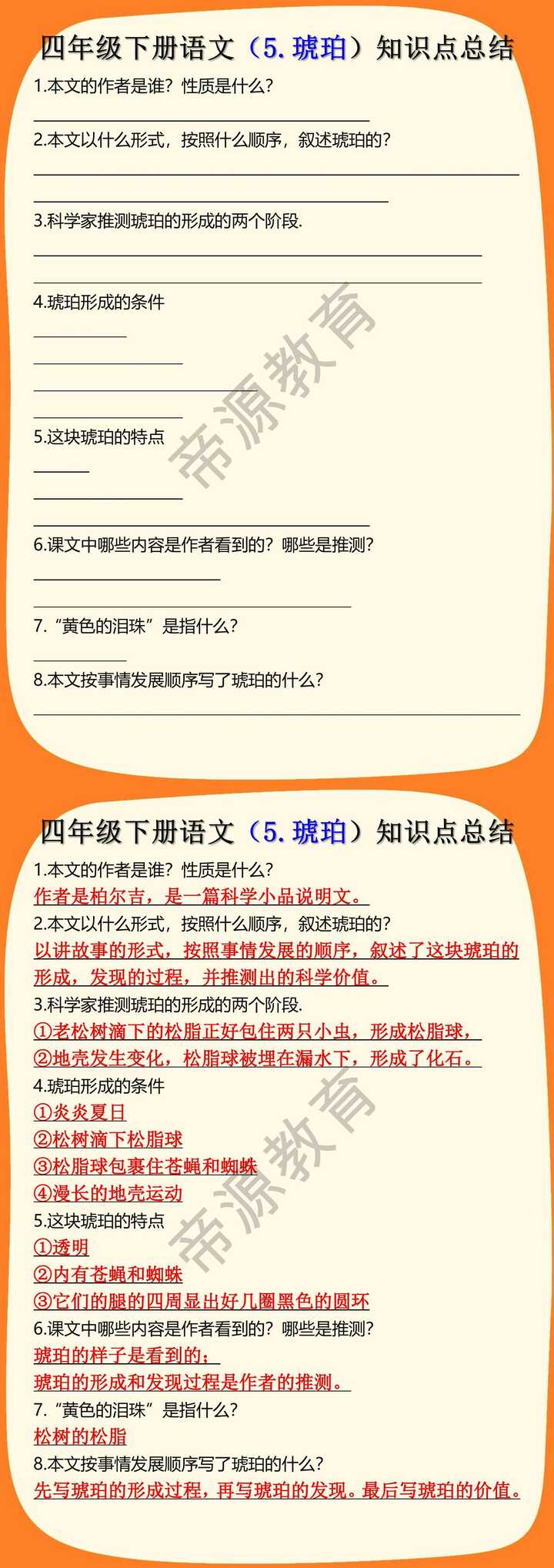 四年级下册语文第五课琥珀知识点总结
