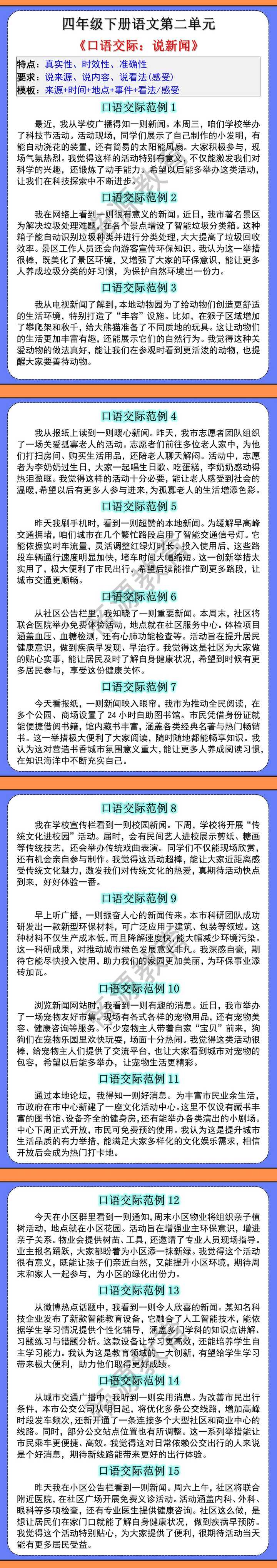 四年级下册语文第二单元口语交际说新闻范例15篇