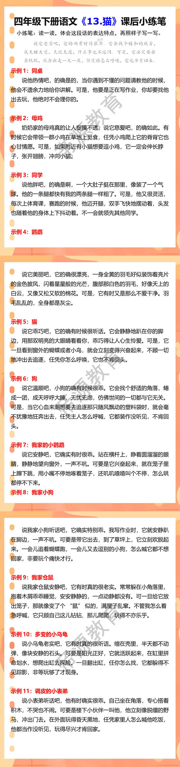 四年级下册语文《13.猫》课后小练笔