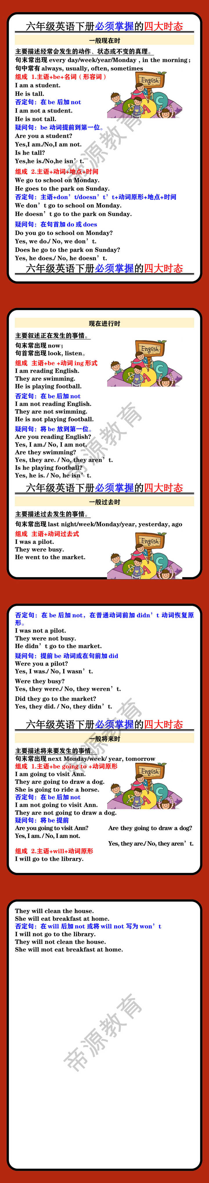 六年级英语下册必须掌握的四大时态