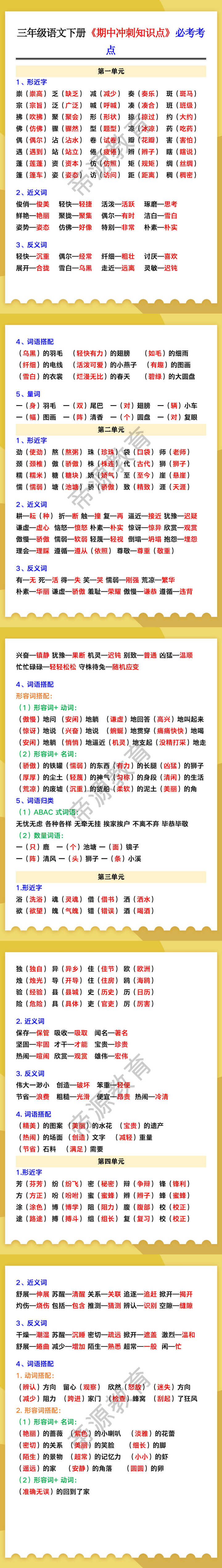 三年级语文下册《期中冲刺知识点》必考考点