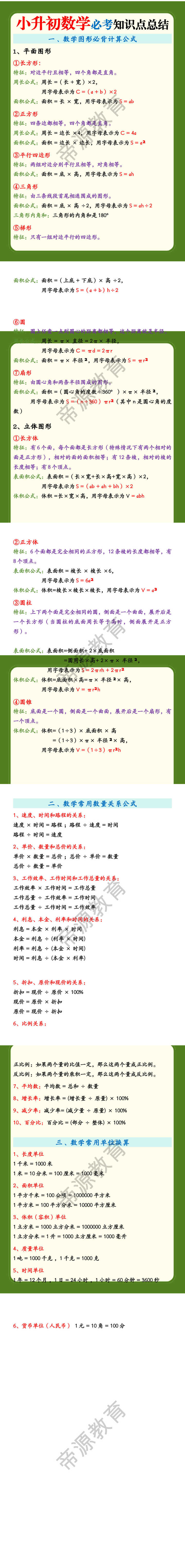 小升初数学必考知识点总结