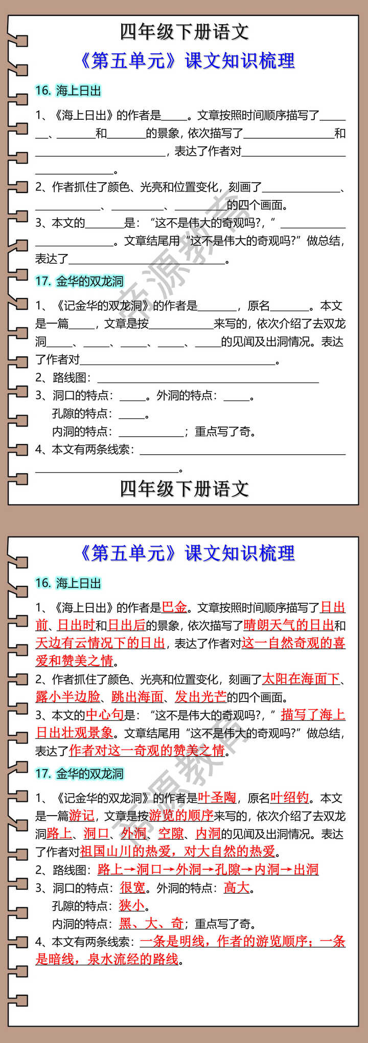 四年级下册语文《第五单元》课文知识梳理