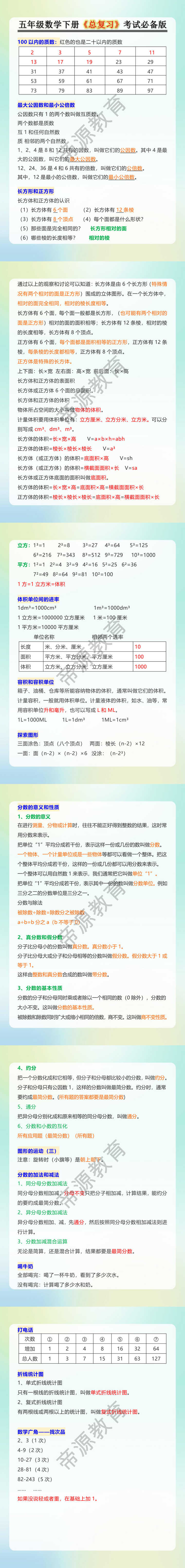 五年级数学下册《总复习》考试必备版