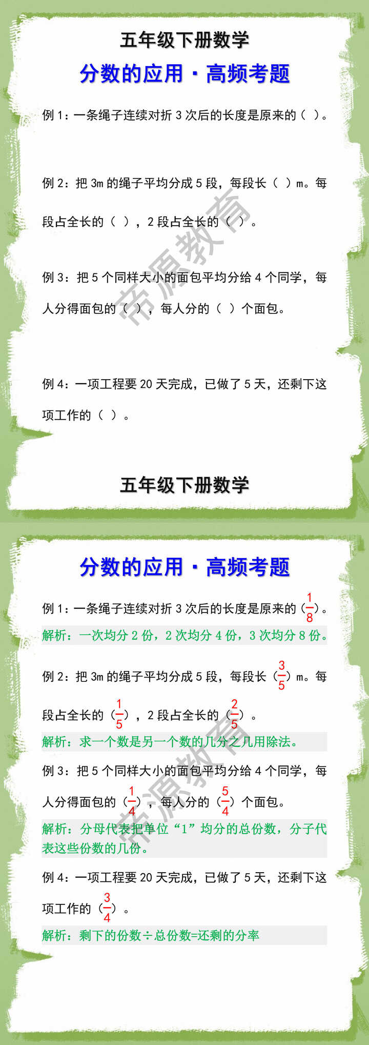 五年级下册数学分数的应用高频考题