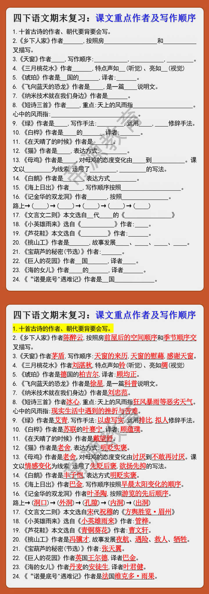 四年级下册语文课文重点期末复习