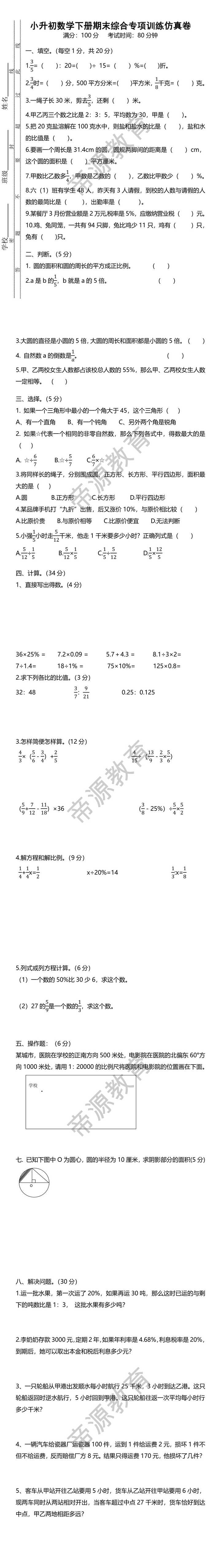 小升初数学下册期末综合专项训练仿真卷