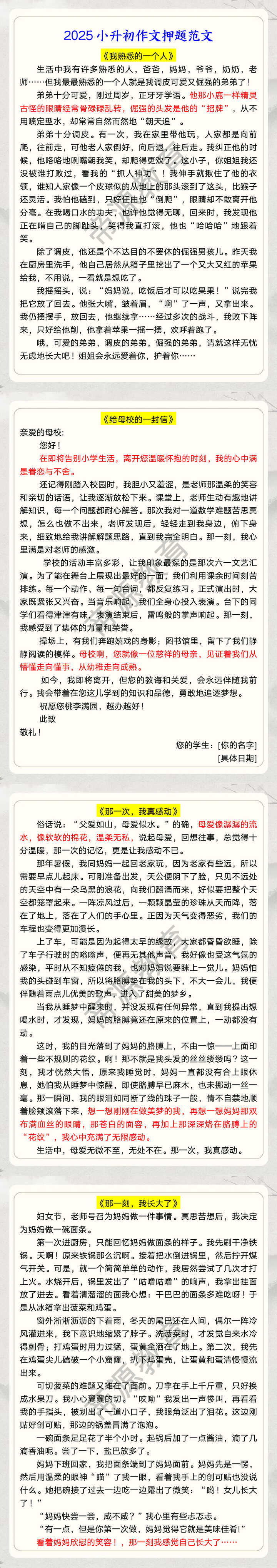 2025小升初作文押题范文