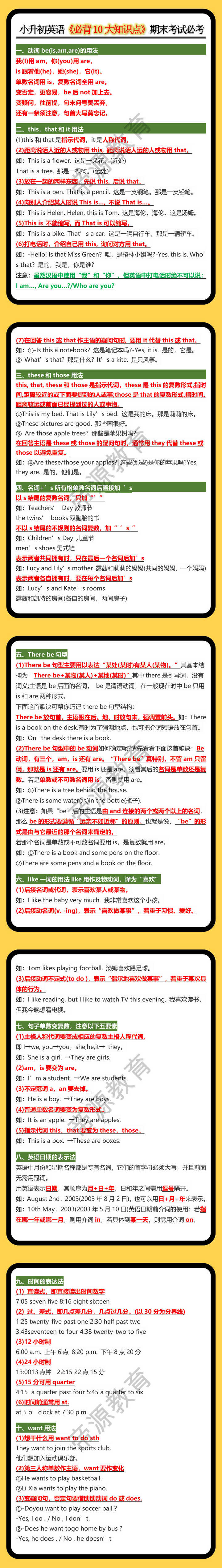 小升初英语《必背10大知识点》期末考试必考