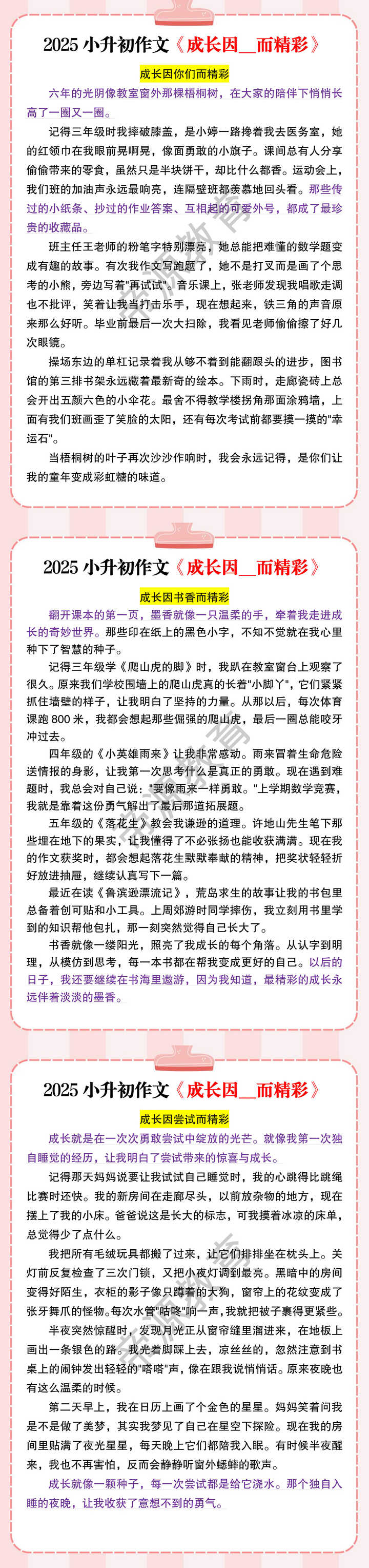 2025小升初作文《成长因__而精彩》